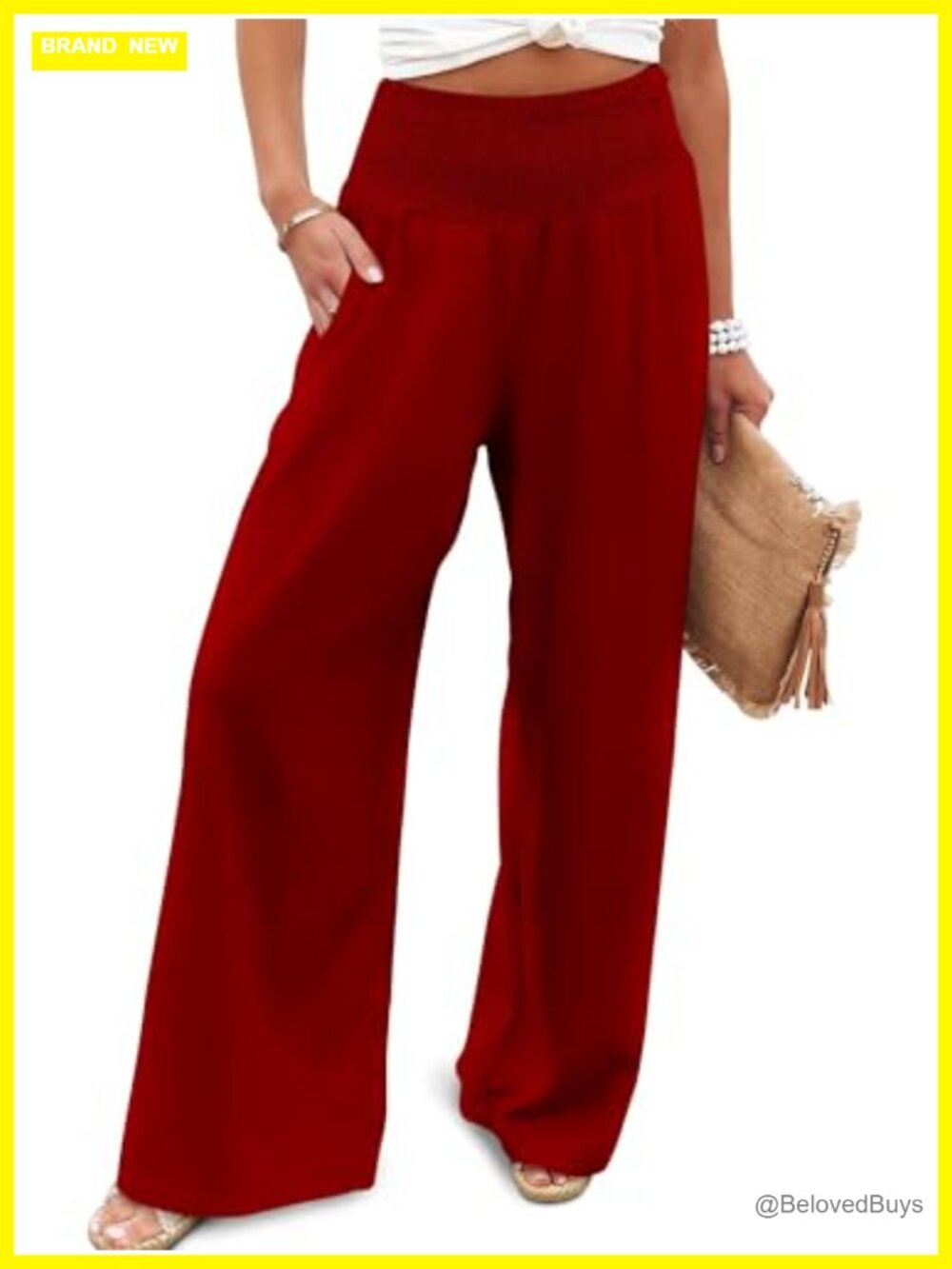 Wide Leg Palazzo Pants High Waist Smocked Casual Trousers